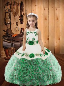 Multi-color Sleeveless Embroidery and Ruffles Floor Length Little Girl Pageant Dress