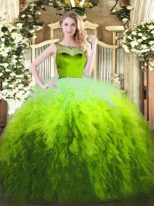 Luxury Multi-color Tulle Zipper Scoop Sleeveless Floor Length Ball Gown Prom Dress Beading and Ruffles