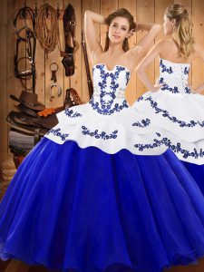 Fantastic Sleeveless Floor Length Embroidery Lace Up Sweet 16 Dress with Royal Blue