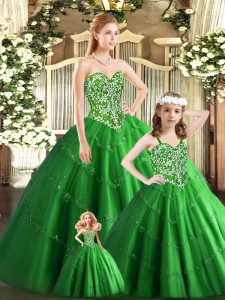 Flare Green Sleeveless Beading Floor Length Vestidos de Quinceanera