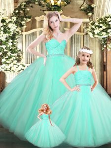 Delicate Apple Green Quince Ball Gowns Military Ball and Sweet 16 and Quinceanera with Beading and Lace Sweetheart Sleeveless Lace Up