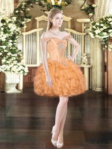 Orange Red Ball Gowns Beading and Ruffles Evening Dress Lace Up Organza Sleeveless Mini Length