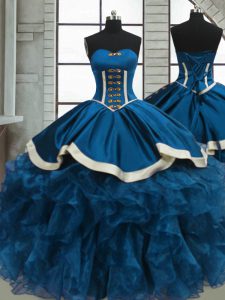 Elegant Blue Sleeveless Floor Length Beading and Ruffles Lace Up Quinceanera Dresses