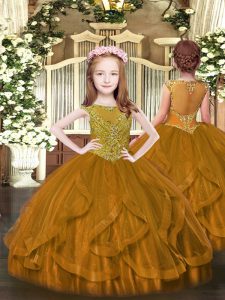 Customized Scoop Sleeveless Tulle Pageant Dress for Teens Beading and Ruffles Zipper