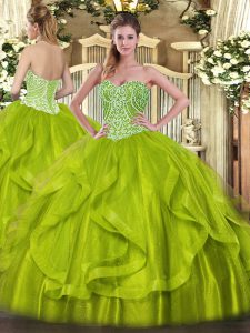 Glorious Floor Length Ball Gowns Sleeveless Yellow Green Quinceanera Dress Lace Up