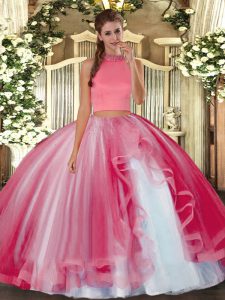 Latest Sleeveless Backless Floor Length Beading and Ruffles Quinceanera Gowns