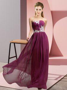 Captivating Dark Purple Sweetheart Lace Up Appliques Dress for Prom Sleeveless