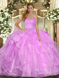Lilac Sleeveless Ruffles Floor Length Quince Ball Gowns
