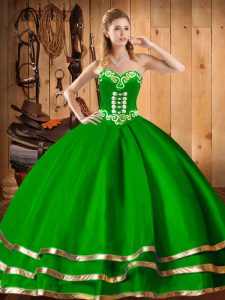 Fitting Floor Length Dark Green Vestidos de Quinceanera Organza Sleeveless Embroidery