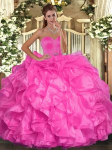 Floor Length Hot Pink Sweet 16 Quinceanera Dress Sweetheart Sleeveless Lace Up