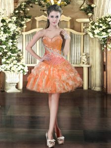 New Style Orange Sleeveless Organza Lace Up Prom Gown for Prom and Party