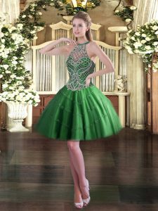 Mini Length Lace Up Green for Prom and Party with Beading