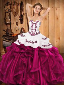 New Arrival Sleeveless Embroidery and Ruffles Lace Up Quince Ball Gowns
