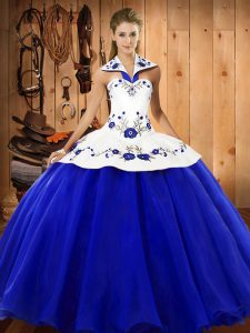 Sleeveless Lace Up Floor Length Embroidery Ball Gown Prom Dress