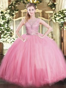 Baby Pink Sleeveless Lace Floor Length Quinceanera Gowns