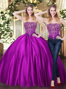 Adorable Purple Lace Up Sweetheart Beading 15 Quinceanera Dress Tulle Sleeveless