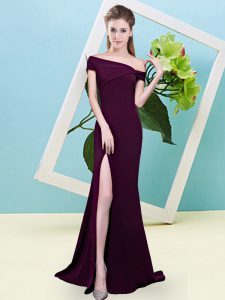 Burgundy Sleeveless Elastic Woven Satin Zipper Bridesmaid Gown for Prom and Party and Wedding Party