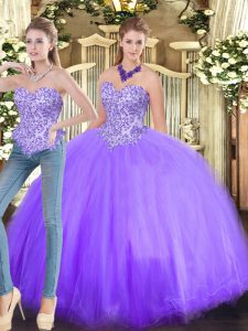 Fashionable Lavender Sleeveless Tulle Lace Up Ball Gown Prom Dress for Military Ball and Sweet 16 and Quinceanera