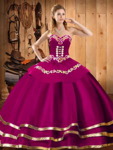 Gorgeous Fuchsia Sleeveless Organza Lace Up 15th Birthday Dress for Military Ball and Sweet 16 and Quinceanera