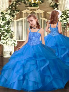 Organza Sleeveless Floor Length Kids Formal Wear and Beading and Ruffles