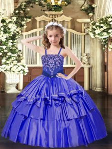 Wonderful Sleeveless Beading and Ruffled Layers Lace Up Pageant Gowns