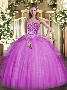 Top Selling Fuchsia Sweetheart Neckline Beading and Ruffles Sweet 16 Dresses Sleeveless Lace Up