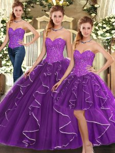 Pretty Organza Sleeveless Floor Length Quinceanera Dress and Beading and Ruffles