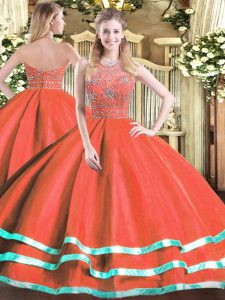 Great Red Sleeveless Beading Floor Length Sweet 16 Quinceanera Dress