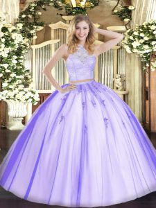 Trendy Scoop Sleeveless Tulle Quinceanera Gown Lace and Appliques Zipper