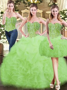 Noble Yellow Green Organza Lace Up Quinceanera Gowns Sleeveless Floor Length Beading and Ruffles