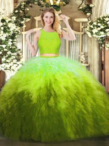 Decent Organza Sleeveless Floor Length 15 Quinceanera Dress and Lace and Ruffles