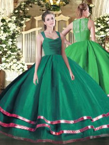 Floor Length Zipper 15 Quinceanera Dress Turquoise for Sweet 16 and Quinceanera with Ruffled Layers
