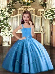Hot Sale Baby Blue Sleeveless Tulle Lace Up Kids Pageant Dress for Party and Sweet 16 and Wedding Party