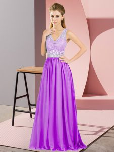 Chiffon V-neck Sleeveless Backless Beading and Lace in Purple