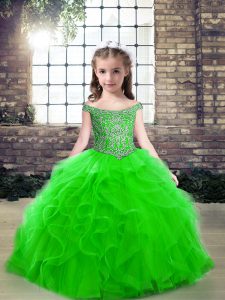 New Style Beading Pageant Dress for Teens Green Lace Up Sleeveless Floor Length