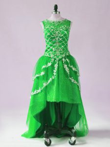 Delicate Tulle Scoop Sleeveless Zipper Beading and Appliques in Green