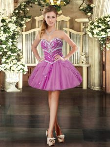 Mini Length Lavender Prom Party Dress Tulle Sleeveless Beading and Ruffles