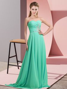 Inexpensive Apple Green Empire Chiffon Sweetheart Sleeveless Beading and Appliques Lace Up Evening Dress