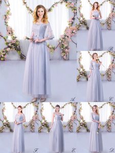 Fancy Floor Length Side Zipper Quinceanera Court Dresses Grey for Wedding Party with Lace and Belt