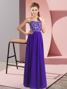 Purple Sleeveless Beading Floor Length Prom Dress