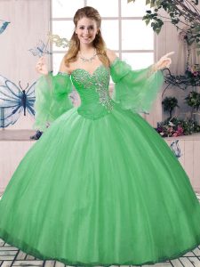Deluxe Long Sleeves Lace Up Floor Length Beading Sweet 16 Dresses
