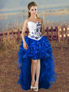 Decent High Low A-line Sleeveless Blue And White Homecoming Dress Lace Up