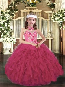 Sleeveless Appliques and Ruffles Lace Up Child Pageant Dress
