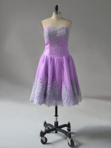 Mini Length Lavender Evening Dress Tulle Sleeveless Appliques and Embroidery