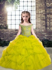 Admirable Off The Shoulder Sleeveless Tulle Child Pageant Dress Beading Lace Up