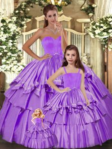 Wonderful Floor Length Lilac Quinceanera Gowns Sweetheart Sleeveless Lace Up
