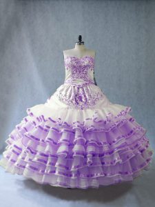 Sleeveless Embroidery and Ruffled Layers and Bowknot Lace Up Quinceanera Gown