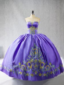Embroidery Sweet 16 Dress Purple Lace Up Sleeveless Floor Length