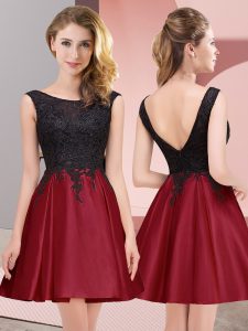 Sleeveless Mini Length Lace Zipper Bridesmaid Dresses with Wine Red