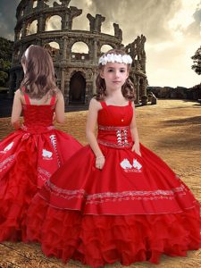 Fashionable Red Sleeveless Satin and Organza Zipper Little Girl Pageant Gowns for Wedding Party